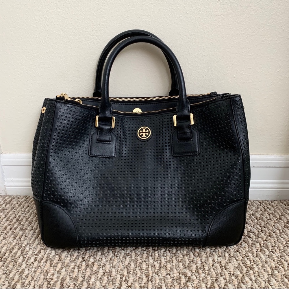 Tory Burch laser cut black tote
